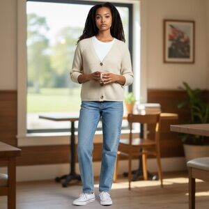 The Korner‎ Anthropologie Off White / Cream Gold Flecks Boho Loose Fit Cardigan